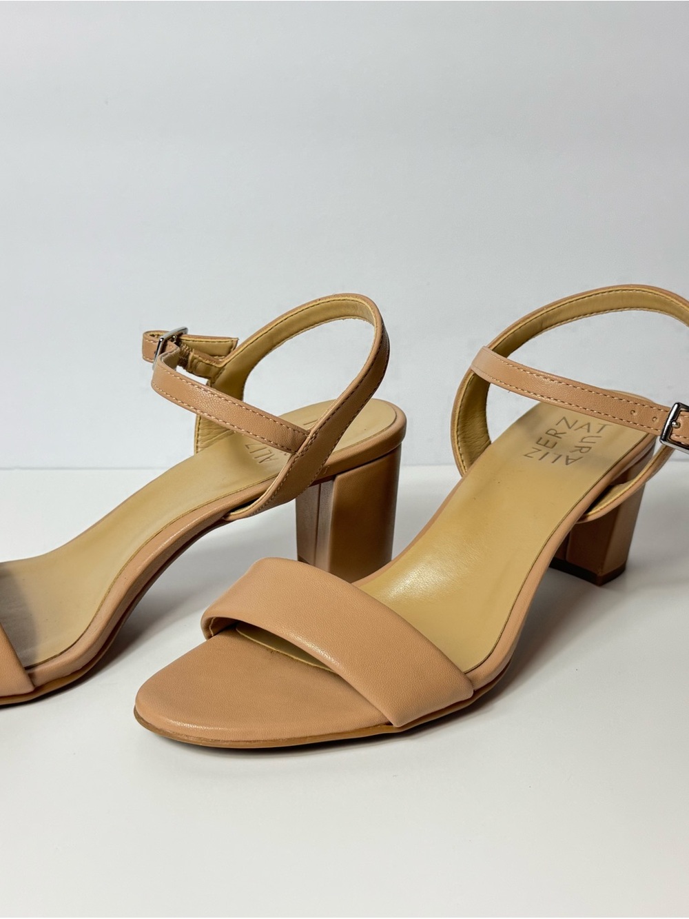 Naturalizer Bristol Tan Block Heel Sandals with Ankle Strap